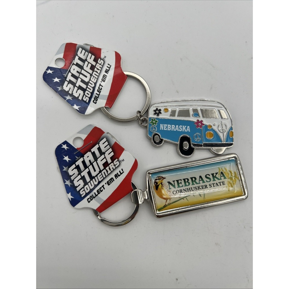2-State Stuff Souvenir Key Chains~Nebraska~The Cornhusker State & VW Van